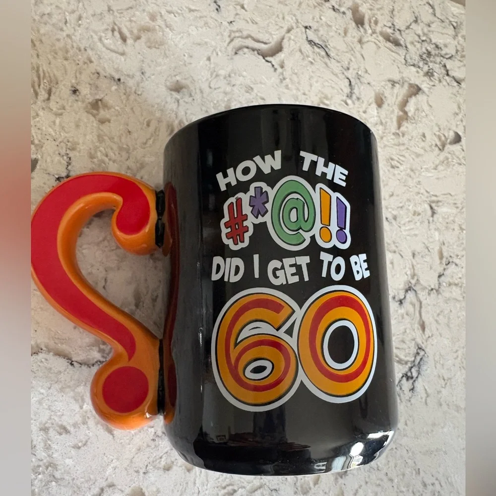 60 Celebration Black Mug with Colorful Text and Handle